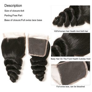 Lace Closure With 4x4 Free Part and 3 Bundles Loose Wave Natural Color Human Hair Unprocessed HairWeaves - Image 2