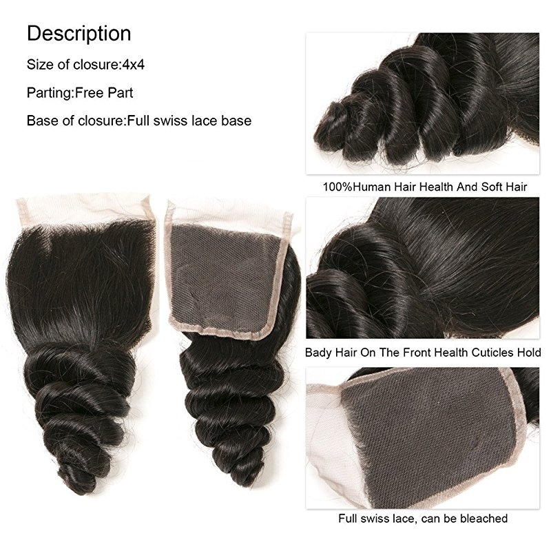 Lace Closure With 4x4 Free Part and 3 Bundles Loose Wave Natural Color Human Hair Unprocessed HairWeaves - Image 2