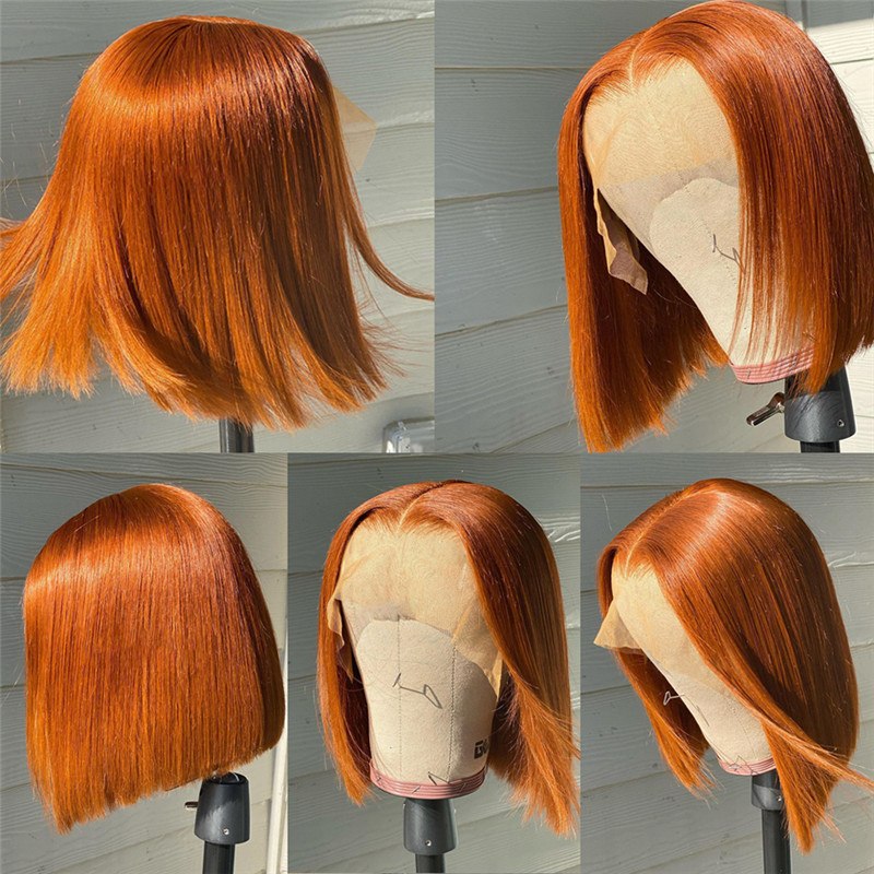 Orange Short Bob Wigs Orange Lace Front Human Hair Wigs For Women Brazilian Remy Ombre Bob Transparent Lace Wigs - Image 2