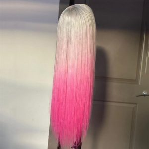 Straight 13x4 Pink Grey Lace Front Wig Peruvian Remy Ombre Lace Front Wig 13x4 Colored Human Hair Wigs For Women - Image 3