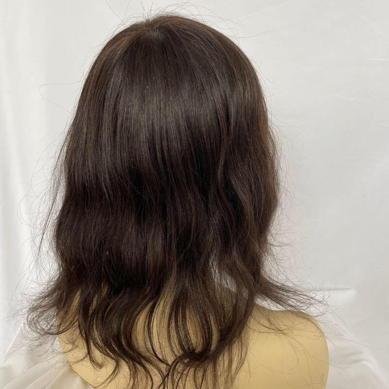 12inch Full Skin Pu Base Long Human Hair Men Toupee Natural Hairline Men Toupee Silky Straight Wave 8x10 #2 Dark Brown Color Men Wigs - Image 5