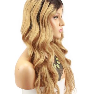 Alternative view of Ombre blonde #1B/27 Brazilian Wave Hair Full Lace Wigs Caps Dark root Lace front wig Bleached knot Pre plucked hairline
