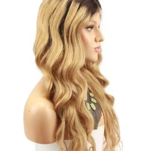 Alternative view of Ombre blonde #1B/27 Brazilian Wave Hair Full Lace Wigs Caps Dark root Lace front wig Bleached knot Pre plucked hairline