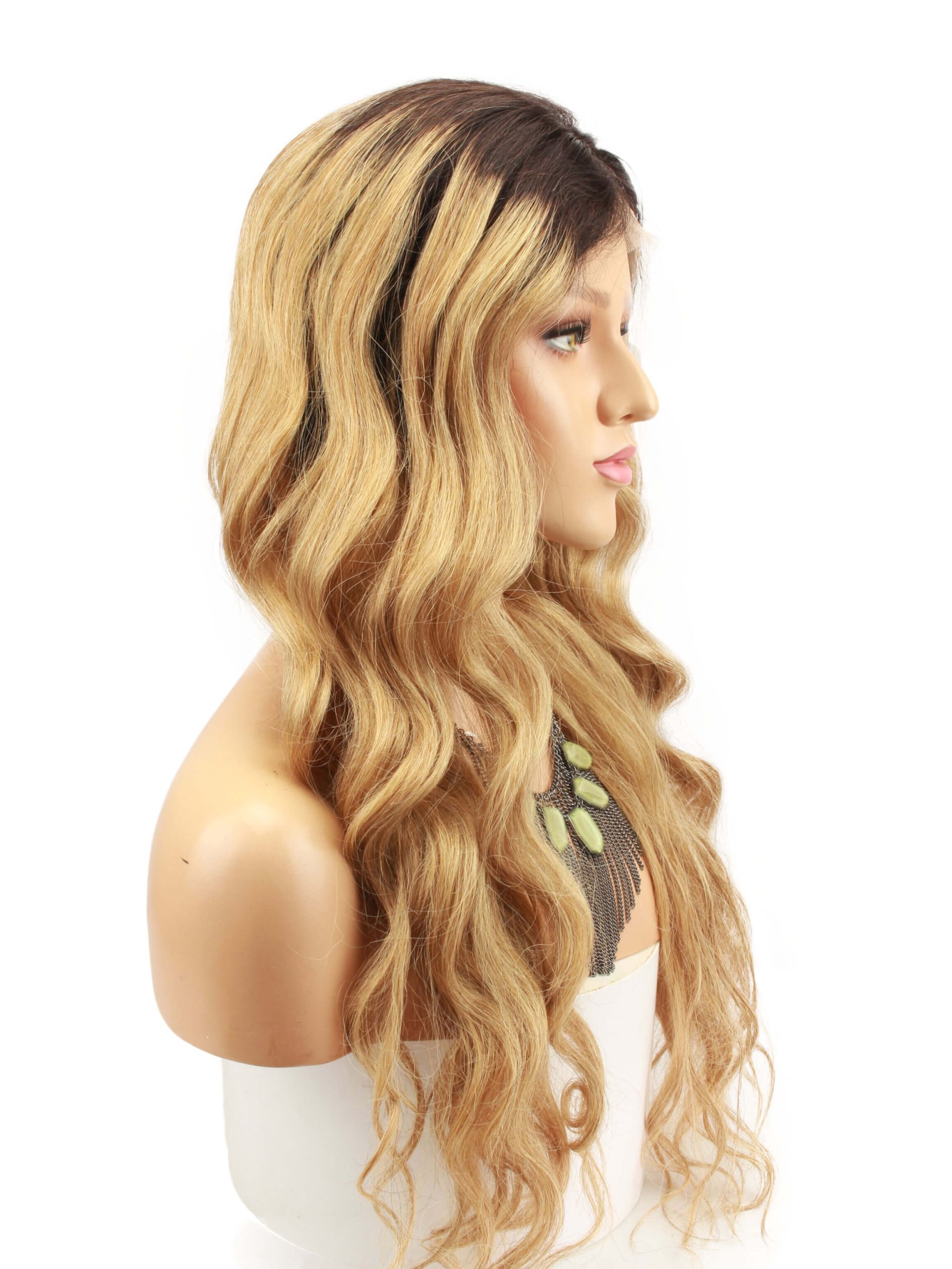 Ombre blonde #1B/27 Brazilian Wave Hair Full Lace Wigs Caps Dark root Lace front wig Bleached knot Pre plucked hairline - Image 2