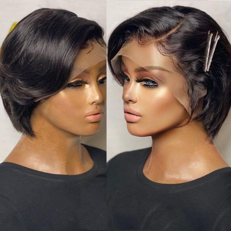 Short Pixie Cut Wig Short Bob Hair Wigs J part Transparent Lace Human Hair Wigs 150 Desnity Remy Hair For Women - Image 3