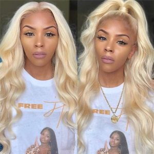 150% Density #613 Blonde Lace Front Wig Human Hair Body Wave Peruvian Hair Wigs For Women 4x4 Closure Wig Transparent Lace Wigs - Image 2