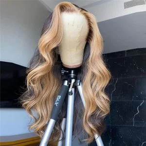 150% Density Wavy Wig Lace Front Human Hair Wigs Brazilian Remy Hair #27 Honey Blonde Highlight Wigs For Women 8-26inch