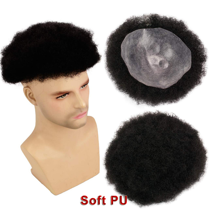 Human Hair Afro Curly Mens Toupee Hairpiece Wig Mono Base with Hard PU Reforced Color #1B Black 8x10 Men's Toupee Kinky Curly - Image 11