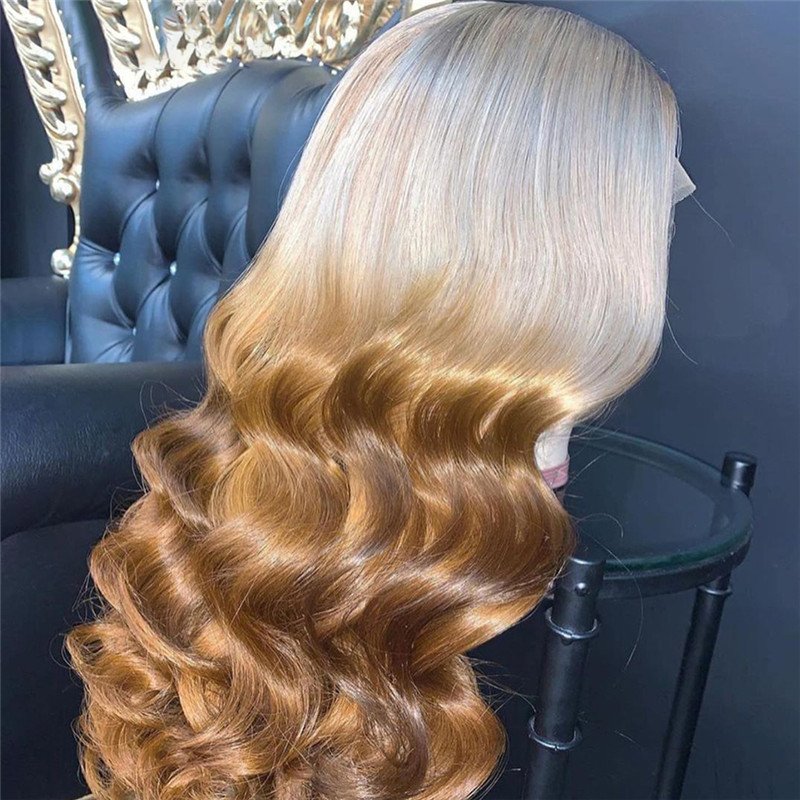 Highlight Wig Brown Ombre Colored Human Hair Lace Front Wigs Pre Plucked Brazilian Wavy Colored Human Hair Wigs Bleached Knots - Image 2