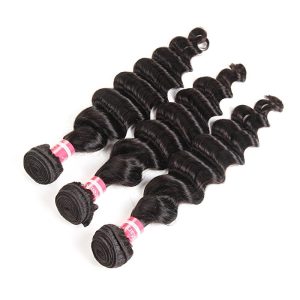Alternative view of Loose Deep Wave Bundles with Closure Unprocessed Remy Virgin Hair Deep Wave With Closure Natural Color