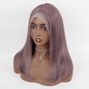 Ash Purple Straight Bob Cut Lace Wig Human Hair Wigs Brazilian Remy Pre Plucked Bob Wig Transparent Lace Wigs Glueless Colored Wigs - Image 6