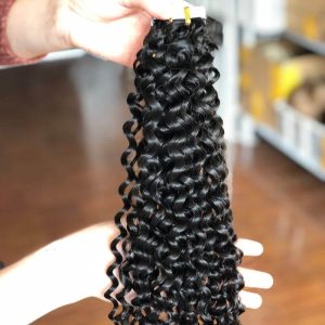 Alternative view of Curly Tape In Hair Extension Cuticle Aligned Raw Indian Human Hair Adhesive 100% Real Human Skin Weft Human Hair
