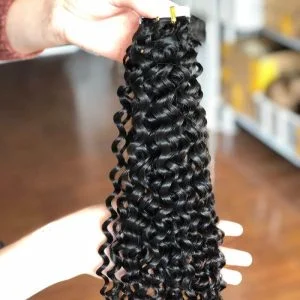 Alternative view of Curly Tape In Hair Extension Cuticle Aligned Raw Indian Human Hair Adhesive 100% Real Human Skin Weft Human Hair