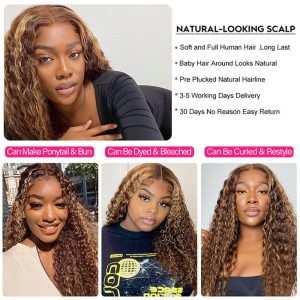 4/27 Curly Highlight Hd Lace Front Human Hair Wigs Pre Plucked Color Wig For African American - Image 5