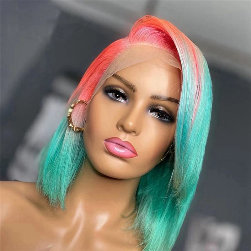 Ombre Short Bob Wigs For Women Brazilian Grey Red Yellow Highlight Lace Front Human Hair Wigs With Baby Hair 4x4 Closure Wig - Image 4