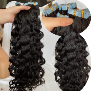Alternative view of Tape in Hair Extensions Natural Color Real Human Hair Water Wave Hair Extensions Tape Seamless Glue in Skin Weft Hair Extensions for Women 40pcs