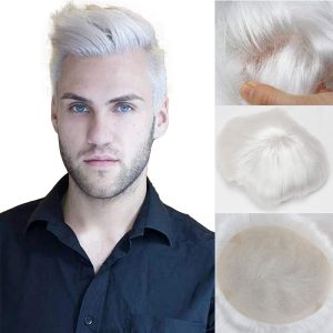 Pwigs Hairpiece Full French Lace Mens Toupee Bleached Knots Men Toupee Human Hair Wig Indian Remy Hair System Breathable 8x10 Toupee 18# Color - Image 16