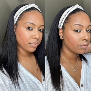Human Hair Headband Wigs 20 Inch Straight Hair Headband Wigs for Black Women Human Hair Glueless None Lace Front Straight Headband Wigs - Image 4
