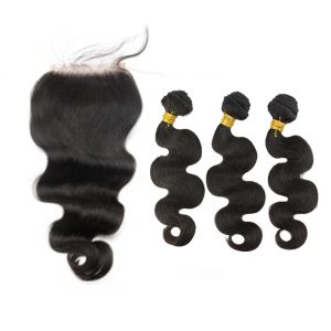 Alternative view of Body Wave 5x5 Lace Closure Brazilian Remy Baby Hair With Bundles Human Hair Natural Color
