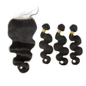 Alternative view of Body Wave 5x5 Lace Closure Brazilian Remy Baby Hair With Bundles Human Hair Natural Color