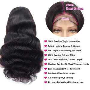 13x4 Body Wave Lace Front Wigs Human Hair 24 Inch HD Lace Front Wigs Human Hair Pre Plucked 180 Density Glueless Lace Front Human Hair Wigs for Black Women 100% Brazilian Body Wave Frontal Wigs - Image 7