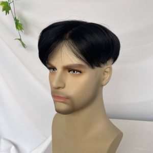 Alternative view of Pwigs Toupee for Men 100%Human Hair Toupee Swiss Lace Toupee For Men With NPU Around Clip In Hair System Toupee 1B Color Hair Piece European Human Hair Men Toupee Natural Hairline Hair System Hair Men Wigs