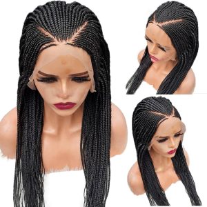 Black Braided Synthetic Lace Wigs High Temperature Fiber Hair Lace Front Wig Long Braided Box Braids Twist Wigs For Women - Image 4