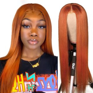 Straight Transparent Lace Wigs 150% Density Orange Ombre Human Hair Wigs For Women Brazilian Remy Hair Orange Lace Front Wig - Image 4