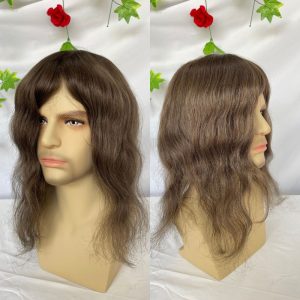 Men's Toupee #4 Brown Color Toupee for Men Cambodian Human Hair System Super Thin Skin Base Full PU Hairpieces 8x10 Inch V-Loop Hair Replacement