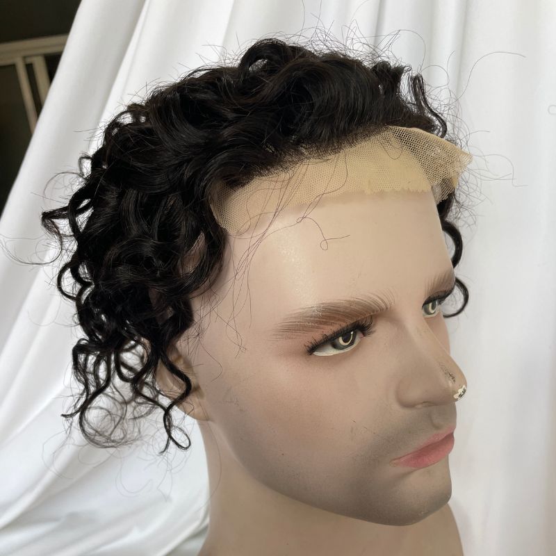 Toupee for Man Lace Front PU Around Men Toupee Loose Curly 14x19 cm 1B Color 100% Human Hair Replacement Systems - Image 8