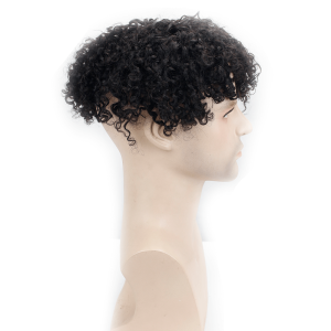 Toupee For Men Hair Replacement With Soft Skin Swiss Lace Kinky Curly PU  Hairpiece For Men 100% Remy Human Hair Colo 1B - Image 3