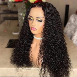 Lace Front Wig Curly Brazilian Human Hair 180% Density Kinky Curly Wigs For Black Women Black Color Kinky Curly 13X4 Lace Front Wig 150% Density Virgin Human Hair Wigs - Image 2