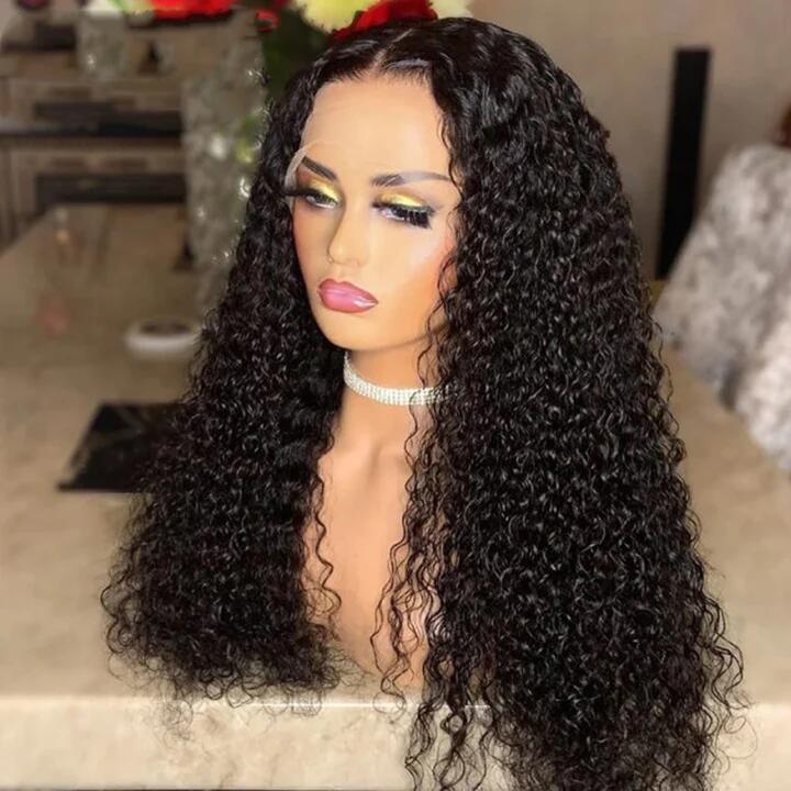 Lace Front Wig Curly Brazilian Human Hair 180% Density Kinky Curly Wigs For Black Women Black Color Kinky Curly 13X4 Lace Front Wig 150% Density Virgin Human Hair Wigs - Image 2