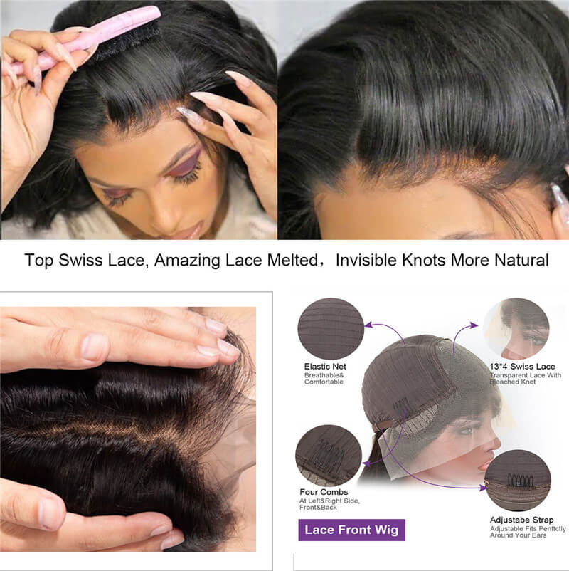 HD Transparent Lace Bleach Knots Glueless Yaki Kinky Straight Human Hair Lace Front Wigs Peruvian Pre Plucked 13x4 Lace Front Wigs For Black Women Glueless Remy Hair - Image 9