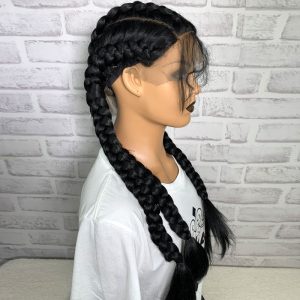 High Quality Braid Synthetic Wig Attractive Design Cornrows 4 Braids Hair Hand Tied Lace Front Braided Synthetic Hair Wig Black - Image 3