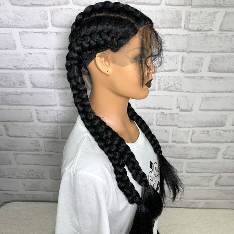 High Quality Braid Synthetic Wig Attractive Design Cornrows 4 Braids Hair Hand Tied Lace Front Braided Synthetic Hair Wig Black - Image 3