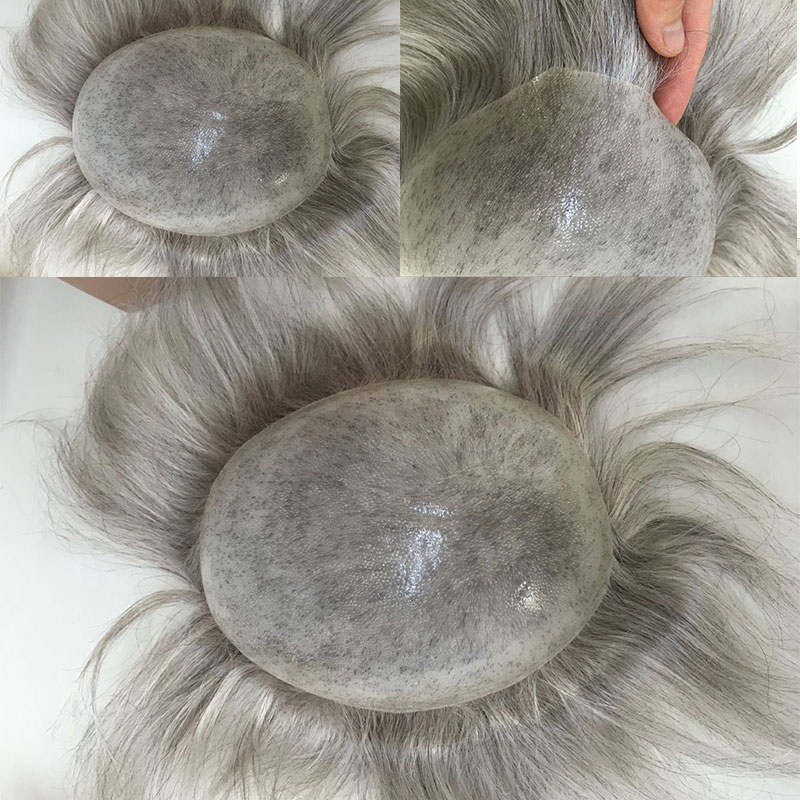 Toupee for Man Ultra Thin Skin PU Men's Hairpiece European Virgin Human Hair Replacement System Pieces 10x8inch #4 Light Brown Color - Image 24