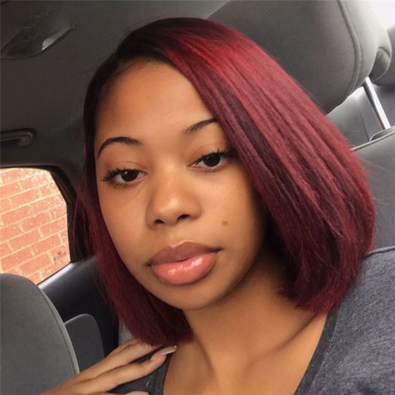 Red Burgundy Lace Front Wig 99J Bob Wig Brazilian Remy Short Bob Human Hair Wigs For Women Straight Burgundy Wig 150% Density - Image 3