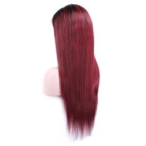 Human Hair Straight Lace Front Wigs Real Brazilian Hair Ombre Black Roots 1B 99J Color - Image 4
