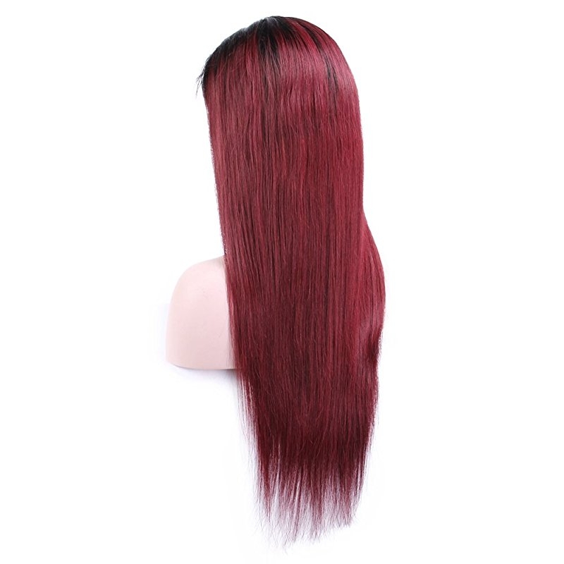 Human Hair Straight Lace Front Wigs Real Brazilian Hair Ombre Black Roots 1B 99J Color - Image 4
