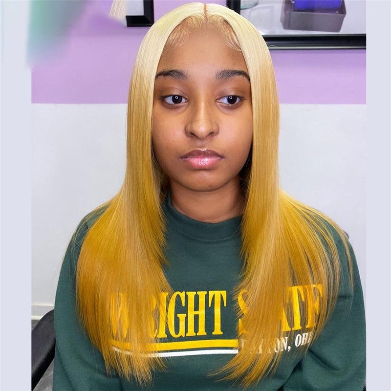 Straight 13x4 Lace Front Wig Peruvian Remy Ombre Lace Front Wig 13x4 Orange Colored Human Hair Wigs For Women - Image 2