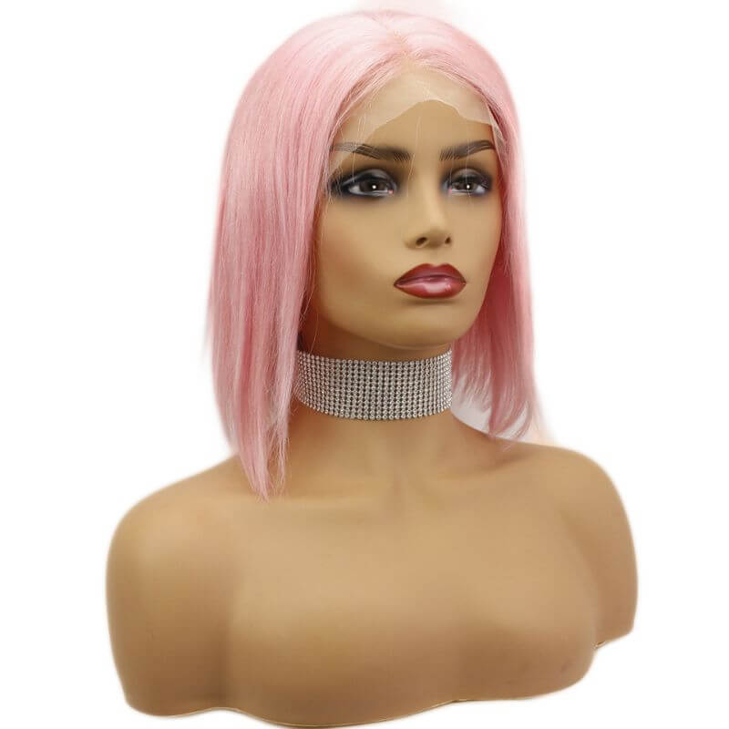 Light Pink Bob Colored 13x4 lace Front Wigs Human Hair Wigs Transparent Peruvian Remy Short Bob Lace Front Wigs Pre plucked Wig 150% - Image 2