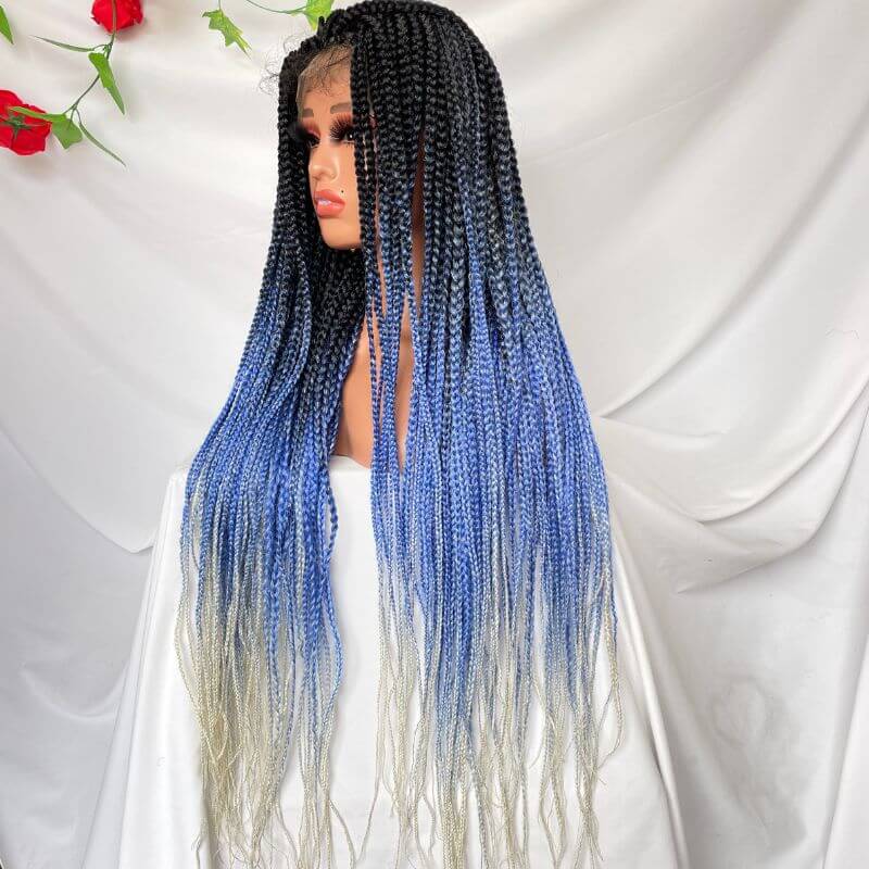 9x6 Lace Ombre Wigs 36 Inch double Lace Front Box Braided Wigs Knotless Lace Frontal Wig Synthetic Black Hand Braided Cornrow Braids Wigs With Baby Hair - Image 2