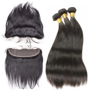 3 Bundles Hair Weave Silky Straight Hair Brazilian Frontal Lace Closure 13X4 - Image 3