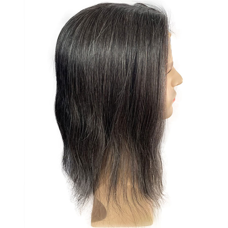 12" Mens Toupee Hair Replacement Systems Swiss Lace Front Natural Hairline Hairpieces Thin Skin PU V-looped 10"x8" Base 1B Black Mixed 20% Grey Synthetic Hair - Image 8