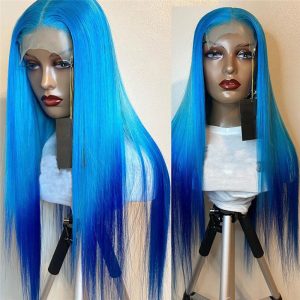 Alternative view of 150% Density  Lace Front Human Hair Wigs Pre Plucked Blue Green Blonde Ombre Wig Lace Part Glueless Brazilian Hair Wigs For Women