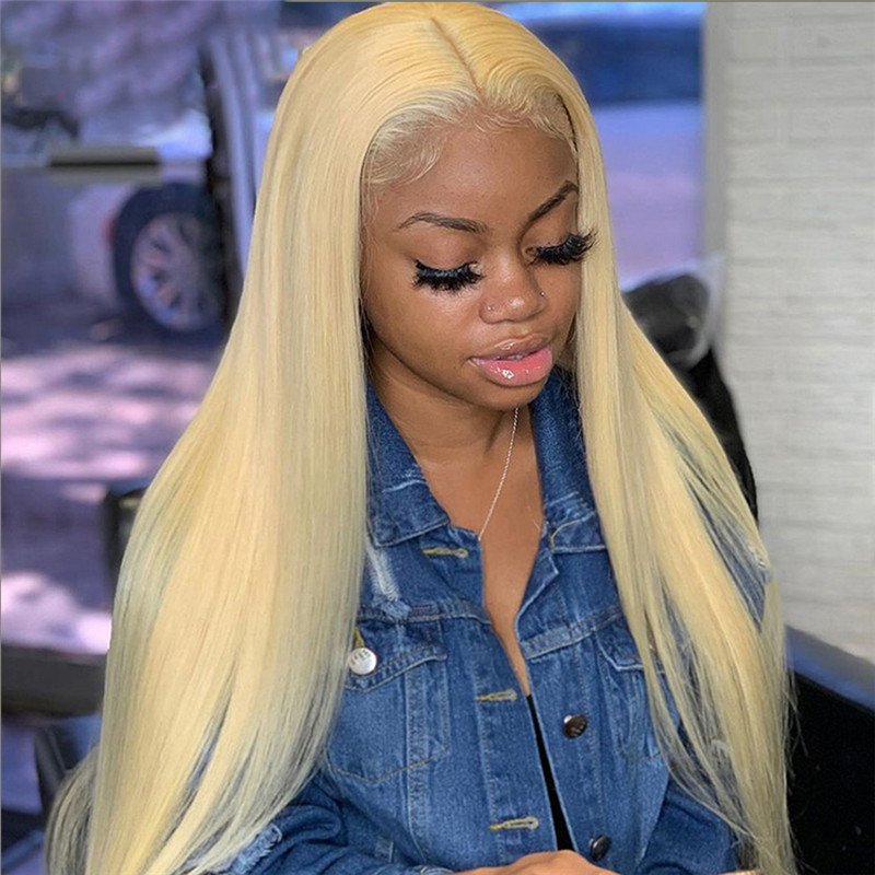 613 Lace Frontal Wig Blonde Lace Front Wigs Human Hair Brazilian Transparent Lace 4x4 closure Wig Pre Plucked Human Hair Wigs - Image 4
