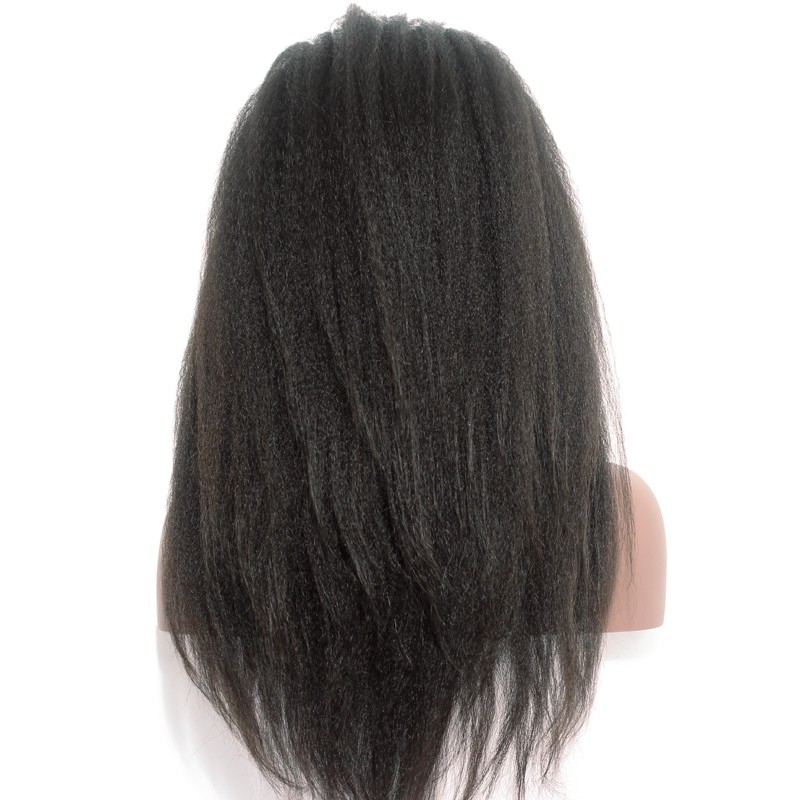 Full Lace Wigs Kinky Straight Human Hair Natural Color Mongolian Remy Hair Glueless Lace Wig With Natural Baby Hair Bleached Knots - Image 4