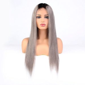 Alternative view of Ombre 1BT/Grey Brazilian Straight Human Hair Full Lace Wigs Cap 130% Density