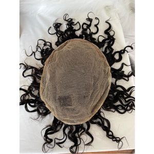 Toupee For Men Full French Lace Hairpiece Replacement System #1B Off Black 10X8 Loose Curly - Image 4